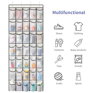 SAVERHO 35 Pockets Over the Door Shoe Organizer, Hanging Shoe Organizer for Door with 35 Mesh Pockets Large Capacity Shoe Hanging Storage Bag with 4 Metal Hooks (White-1Pack) - Image 7