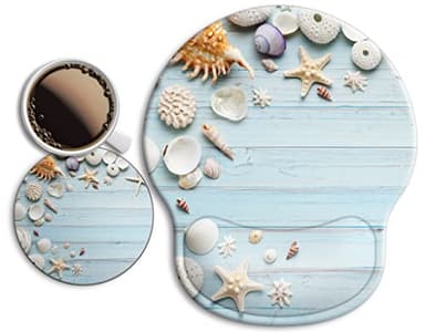 Ergonomic Mouse Pad with Wrist Support Rest,Large Mousepad Gel Wrist Rest, with Coaster Non-Slip & Pain Relief for Computer, Desk, Home&Office-Seashell - Image 1