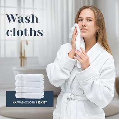 Luxury White Bath Towel Set of 8 Pieces - 100% Turkish Cotton 700 GSM Highly Absorbent Towels for Bathroom, 2 Bath Towels, 2 Hand Towels, 4 Washcloths - Image 6