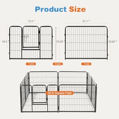 Sweetcrispy Dog Playpen Indoor - Pet Fence Puppy Exercise Pen for Yard Gate 8 Panel 24” Height Heavy Duty Crates with Doors Metal Dog Pen for Camping, RV, Outdoor, Small/Medium Pets - Image 8