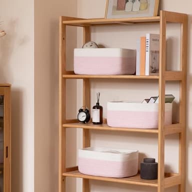 OIASKET Storage Baskets for Organizing 3 Pack, Woven Baskets for Shelves, Closet Organizer Bins Empty Gift Basket Toy Storage for Toys, Books, Towels, Clothes, 15"x11.42"x6.7", Pink - Image 4