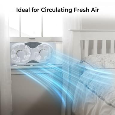 Comfort Zone Window Fan for Bedroom, 9 inch 3 Speed Dual Fans with Auto-Locking Expanders, 3 Modes (Cool, Circulate, Exhaust), Remote Control, Fabric Cover plus Bug Screen, White - Image 3