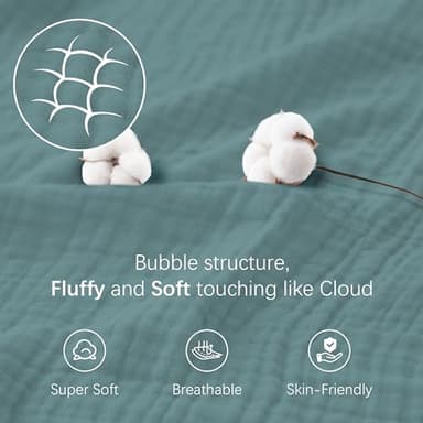 Cosy Family 100% Cotton Muslin Bed Blanket - Breathable and Lightweight Gauze Boho Blanket for Spring, Green, 80x90 Inches - Image 5
