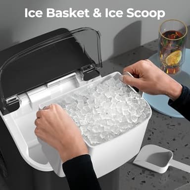 Nugget Ice Maker Countertop, 35.5Lbs/24Hrs Chewable Sonic Ice Machine with Self-Cleaning, Handle, Water Tank, Quiet Operation & Portable Pellet Ice Maker for Home, Office, Kitchen, Bar, Deep Black - Image 4