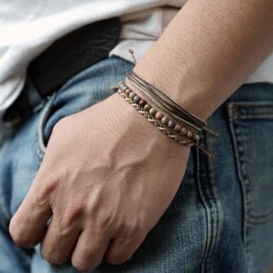 Handmade Natural Stone Beaded Healing Bracelet Gift for Men Adjustable Rope String Bracelet (grass jasper, Adjustable) - Image 3