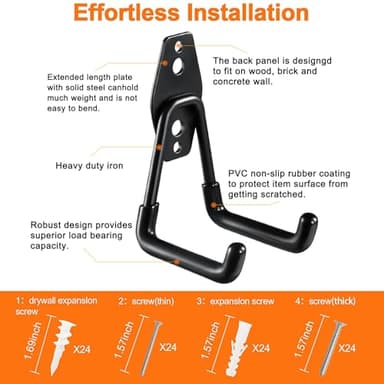 HUPBIPY 12 Pack Garage Hooks Heavy Duty Utility Steel with Anti-Slip Coating Wall Mount Storage Organizer for Hanging Power and Garden Tools, Ladders, Hose, Bikes, Ropes, Bulk Items, and More - Image 3