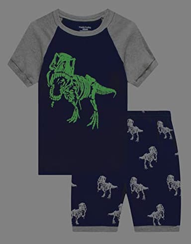 Family Feeling Baby Boys Glow in the Dark Dinosaur Pajamas Short Sets 100% Cotton Blue Infant Kid 18-24 Monthes - Image 3