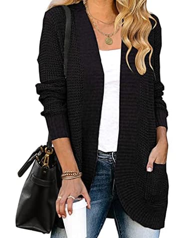 MEROKEETY Womens 2025 Fall Long Sleeve Open Front Cardigans Chunky Knit Draped Sweaters Outwear Black - Image 1
