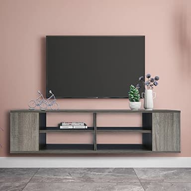 Airdown Floating TV Stand for TVs up to 55 Inch, Mid Century Modern Entertainment Center with Open Shelves, TV Console for Living Room, Bedroom, Taupe - Image 8