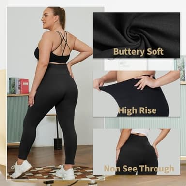 HLTPRO 3 Pack Plus Size Leggings for Women (S - 4XL) - High Waist Stretchy Soft Pants for Workout Running Yoga Black/Black/Black - Image 3