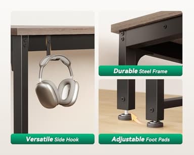 Coleshome 71 x 24 Inch Computer Desk with USB Ports, Large Office Desk, Long Study Student Writing Desk, Grey Oak - Image 7