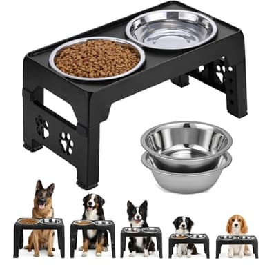 LALOBLUE Elevated Dog Bowls, Raised Dog Bowl with 2 Stainless Steel Dog Food Bowls, Dog Bowls Stand Adjusts to 5 Heights 2.95", 8.46", 9.65", 10.82", 12.01" for Small Medium Large Dogs Cats Pets,Black - Image 1