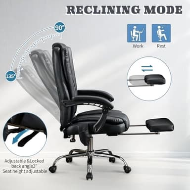 Massage Office Chair with Foot Rest – 500 lbs Capacity, Heated, 6 Vibration Points, Reclining Ergonomic Executive Desk Chair, PU Leather Heated Office Chair - Image 7