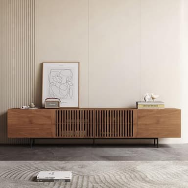 NessCarsti Mid Century Modern TV Stand for 80+ Inch TVs, 94.48" Walnut Console with Ample Storage – Stylish Entertainment Center for Living Room or Bedroom - Image 3