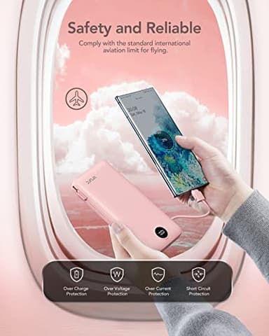 VRURC Portable Charger 20000mAh, Fast Charging Power Bank USB C,4 Output 2 Input Travel Essentials Charging Bank Equipped with LED Display,Built-in Wall Plug and Cables,Phone Charger Battery,Pink - Image 6