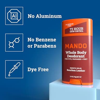Mando Whole Body Deodorant For Men - Smooth Solid Stick - 72 Hour Odor Control - Aluminum Free, Baking Soda Free, Skin Safe - 2.6 Ounce (Pack of 2) - Bourbon Leather - Image 3