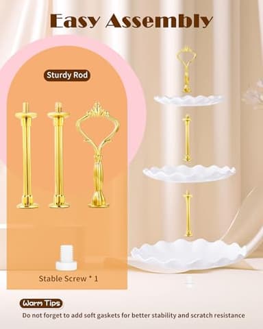 Hoedia 10 Pcs Cake Stand, Plastic Dessert Table Display Set, 4 Pcs 3 Tier Cupcake Stand Tower Holder and 6 Pcs Serving Tray for Tea Party Baby Shower Decorations - Image 6