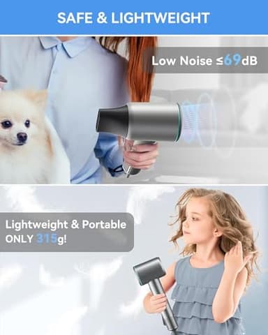 Yinole Hair Dryer Ionic Blow Dryer with Diffuser for Curly Hair, 1500W High-Speed Brushless Corded with 150,000 RPM, Fast Drying Low Noise Thermo-Control Hairdryer with Nozzle for Home Travel - Image 5