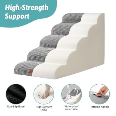COZY KISS Wide Dog Stairs 19.7" Width, Pet Step for Small/Medium/Large Dog, Puppy or Cat, Pet Ramp for High Bed or Car, High Density Foam Ladder, 19.7x33x22.4 in, Stable, 5 Step, Grey - Image 3