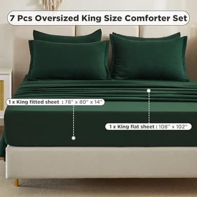 Litanika Oversized King Comforter Sets Emerald Green - 7 Pieces Bed in a Bag Oversized King Bedding Comforter Sets, Solid Lightweight Bed Set with Comforter, Sheets, Pillowcases & Shams - Image 5