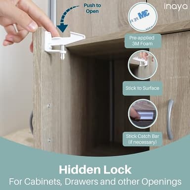 Inaya Complete Baby Proofing Kit - Child Safety Hidden Locks for Cabinets & Drawers, Adjustable Safety Latches, Corner Guards and Outlet Covers - Baby Proof Pack to Keep Your Child Safe at Home - Image 4