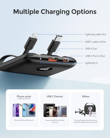 WeeFancy Mini Portable Charger with Built-in Cables 22.5W Fast Charging Power Bank USB-C Small Battery Pack 10000mAh Travel Essential Slim Battery for iPhone 17/16/15/14, Samsung 25/24, and More - Image 6