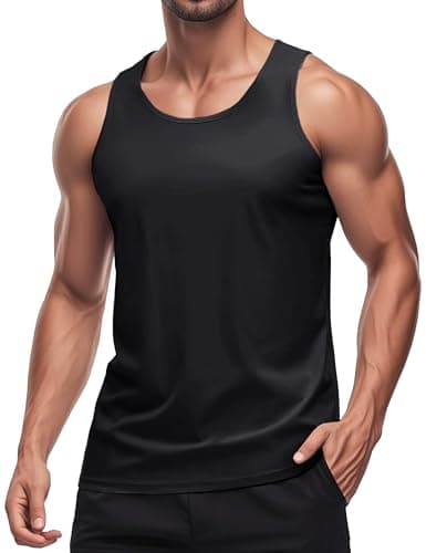 MAGCOMSEN Gym Tank Tops for Men Sun Shirt Quick Dry Summer Bodybuilding Workout Sleeveless Shirt Black Medium - Image 1