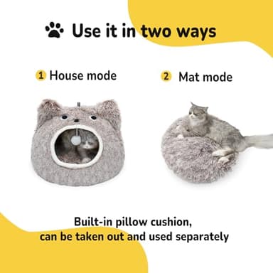 CATISM Cat Bed - Cat Beds for Indoor Cats, Soft Plush Cats Cave, Washable Cave with Toy Balls for Kitty and Small Animals - Image 3