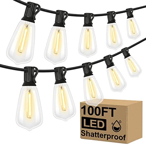 Brightever LED Outdoor String Lights 100FT Patio Lights with 52 Shatterproof ST38 Vintage Edison Bulbs, Outside Hanging Light Waterproof for Porch, Deck, Garden, Backyard, Balcony, Dimmable 2700K - Image 1