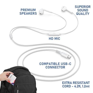 LUDOS Zenith USB C Headphones for iPhone 17 16 15 Pro Max Plus Air iPad Pro Air, 2 Years Warranty, USB-C Earbuds for Samsung Galaxy S24 S23 Ultra S22 S21 S20 A55 A54 A53, USB Type C Earphones - White - Image 3