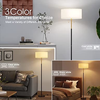 Karjoefar 2-Light Floor Lamp, Mid Century Floor Lamp with White Fabric Shade, Standing Lamp Tall Lamp for Living Room Bedroom, 3 Color Temperatures 9W Bulb Include - Image 2