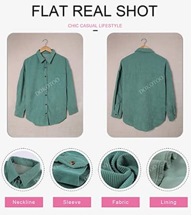 Dokotoo School Outfits for Teachers Early Fall Fashion Soft Cuffed Sleeve Corduroy Collar Shirts Teacher Outfits for Women Trendy Fall Clothes Long Plus Size Button Down Blouse Tops XL Green - Image 4