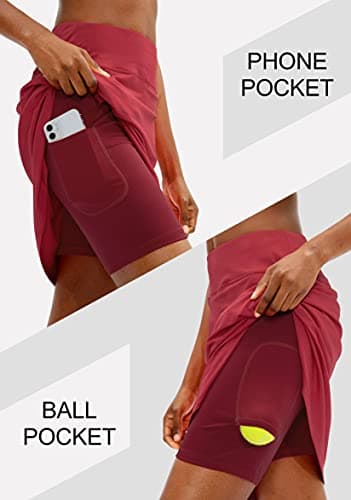 Viodia Women's 20" Knee Length Skorts Skirts Athletic Tennis Golf Skirt for Women Modest Sports Casual Summer Skirt with 5 Pockets Red - Image 3
