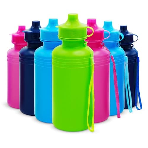 4E's Novelty Bulk Water Sports Bottles for Kids 18 oz - 12 Pack Squeeze Reusable Plastic, Neon Colors, BPA Free, Kids Water Bottles Party Favor Gift Giveaways, End of Year Student Gifts from Teacher - Image 1