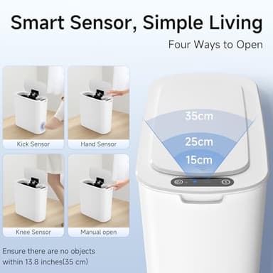 5 Gallon Motion Senor Bathroom Trash Can with Lid, Automatic Garbage Can Touchless, Smart Plastic Waste Basket for Narrow Spaces, Bathroom, Office, Bedroom, Living Room (White) - Image 6