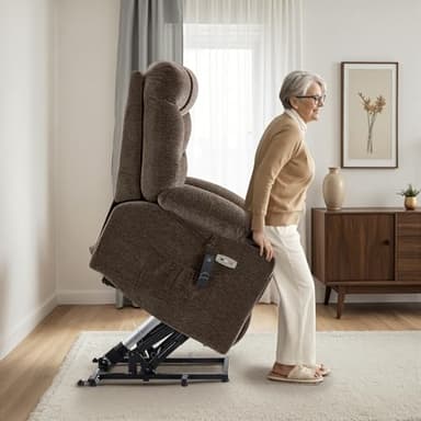 MCombo Oversized Power Lift Recliner Chair with Extended Footrest for Elderly People, Fabric R7289 (Brown, Medium-Oversize) - Image 2