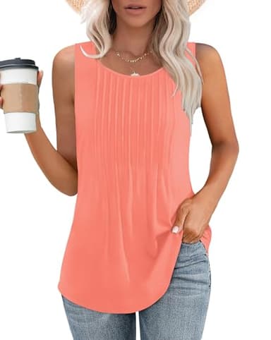 Besshopie Womens Summer Tops Sleeveless Spring Tops for Women 2024 Fashion Round Neck Tanks Coral XL - Image 1