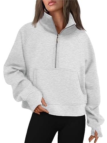 AUTOMET Womens Sweatshirts Half Zip Cropped Pullover Fleece Quarter Zipper Sweater Hoodies 2025 Fall Fashion Outfits Clothes Grey XX-Large - Image 1