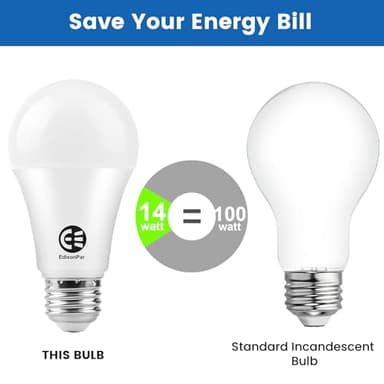 EdisonPar A19 LED Light Bulb, 100W Equivalent, Efficient 14W, 1600 Lumens, Dimmable, E26 Medium Base, Frosted, 3000K, Warm White - (Pack of 8) - Image 4
