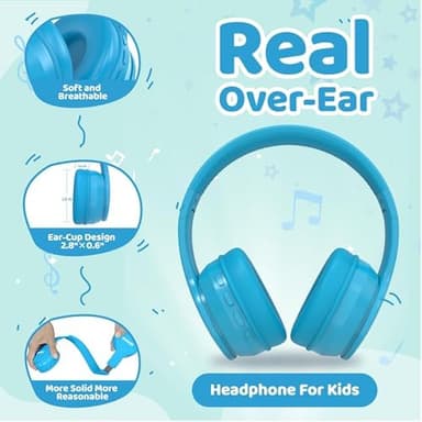 MIDOLA Kids Headphones Bluetooth 5.4 Wireless 68H Play Time Volume Limit 85/94dB Over-Ear Foldable Headset,Type-C Fast Charging,with Wired Aux Mic for Toddler Child Pad Tablet Blue - Image 6