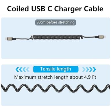 GELRHONR Coiled USB C to USB C Cable, Spring Spiral Type-C Charging Cord, 6A Fast Charging & Sync Data Compatible with A10e A20 A50 A51 A71 S20 S10 S9 S8 Plus S10E Note 20 10 9 (Max 1.5M/4.9Ft) - Image 6