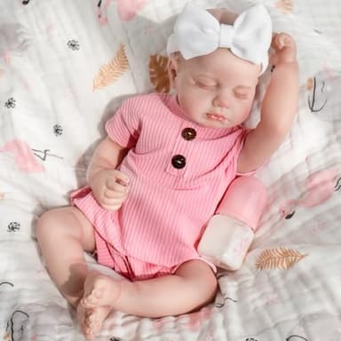 Jirachi Realistic Reborn Baby Dolls, 18 Inch Real Life Full Body Vinyl Sleeping Baby Girl, Newborn Lifelike Reborn Baby Dolls with Pink Clothing Set - Image 1