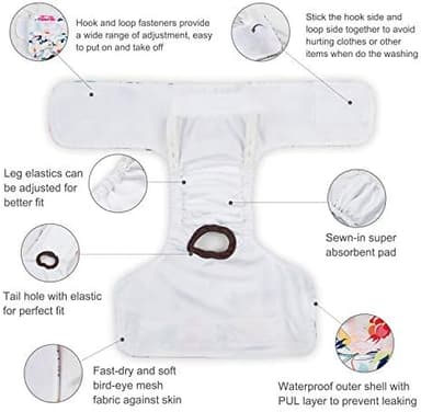 CuteBone Dog Diapers Female Washable Small Medium Large 3 Pack Reusable Doggie Diapers Puppy Period Pants for Doggy Heat Cycle Peeing D11XL - Image 5