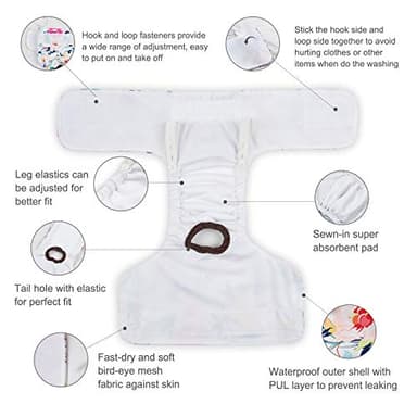 CuteBone Dog Diapers Female Washable Small Medium Large 3 Pack Reusable Doggie Diapers Puppy Period Pants for Doggy Heat Cycle Peeing D14S - Image 3