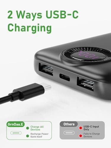 GrnOas.E Portable Charger,10000 mAh Power Bank Travel Charger with USB-C(Input&Output),2.4A Fast Charging External Battery Pack Phone Charger Compatible with iPhone 16,Samsung,Android,Brilliant Black - Image 4