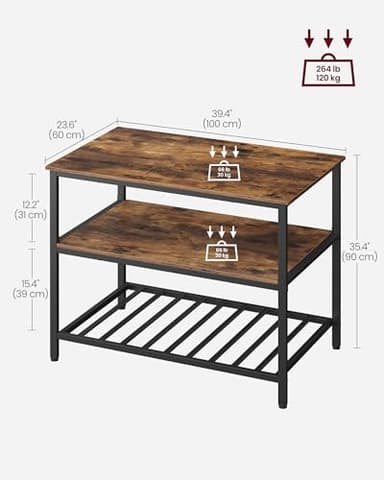 VASAGLE Kitchen Island with 3 Shelves, 39.4 Inches Width Kitchen Shelf with Large Worktop, Stable Steel Structure, Industrial, Easy to Assemble, Rustic Brown and Black UKKI005B01 - Image 3