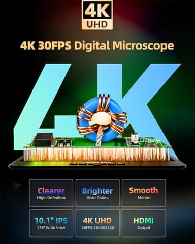 JL208S 10.1" 4K HDMI Digital Microscope, Soldering Microscope for Electronics Repair, UHD 3840P Video Audio Record, 4K LCD Coin Microscopes for Adults, Full Coin View, 12.6'' Stand, 64GB - Image 2