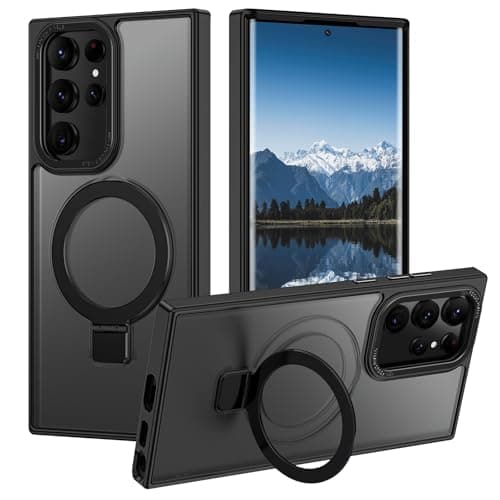Casehas for Samsung Galaxy S22 Ultra Case,with Magnetic Invisible Stand [Military Drop Protection] [Compatible with MagSafe] Shockproof Slim Translucent Anti-Slip, Black - Image 1