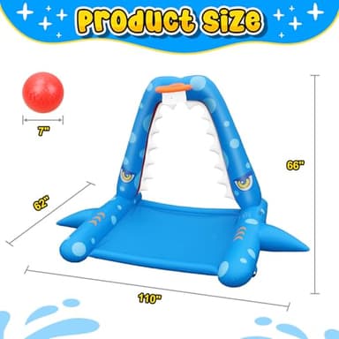 JOSEN Sprinkler for Kids Outdoor Play, Giant Inflatable Shark Water Toys Splash Pad with Basketball Hoop, Fun Sprinkler Summer Outdoor Game for 3-8 Years Old Children Boys Girls Gift - Image 4