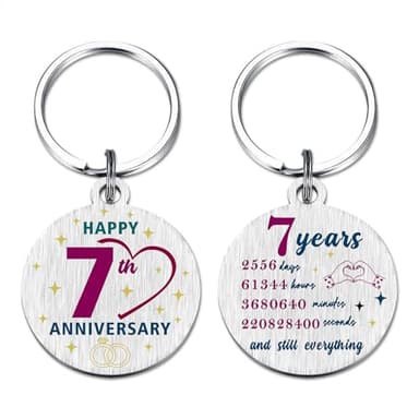 7 Year Anniversary Keychain Gifts for Husband Wife Him Her- Happy 7th Seven Anniversary Keychain for Women Men - Image 1